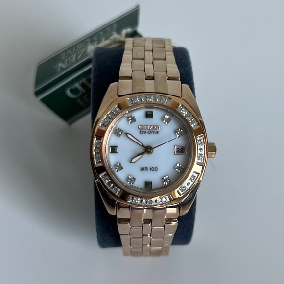 AUTHENTIC Citizen Eco-Drive Paladion WR100 Rose-Gold Tone Diamond Watch (NWT) - Picture 2 of 13